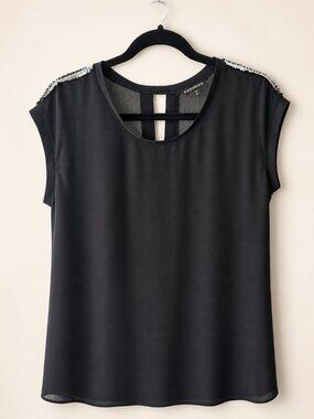 Express Black Sequin Trim Blouse ✨ Sheer Detail Top Size S
